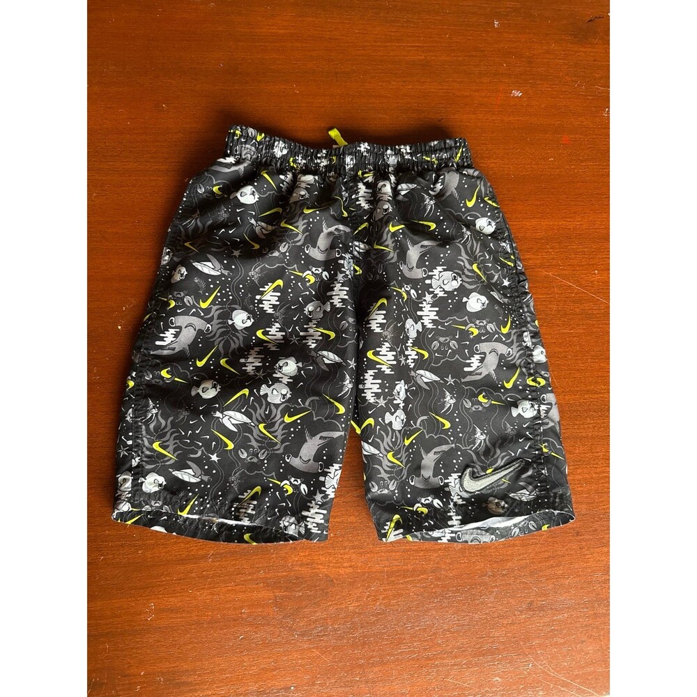 Nike Boys Swim Trunks Shorts Black Neon Shark Under the Sea Nautical Print